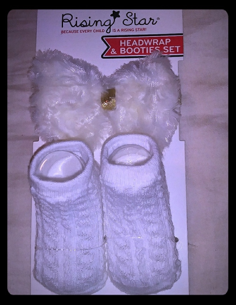 Faux Fur Booties with matching headband NWT